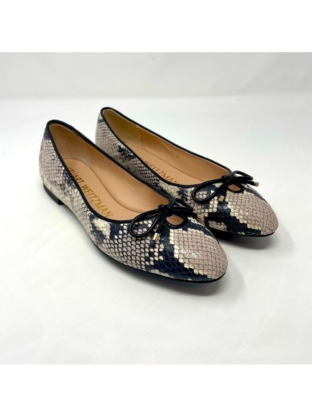 Nib Stuart Weitzman Gabby Ballet Leather Snakeskin Print Flats Roccia - Sz 7 - Picture 2 of 9
